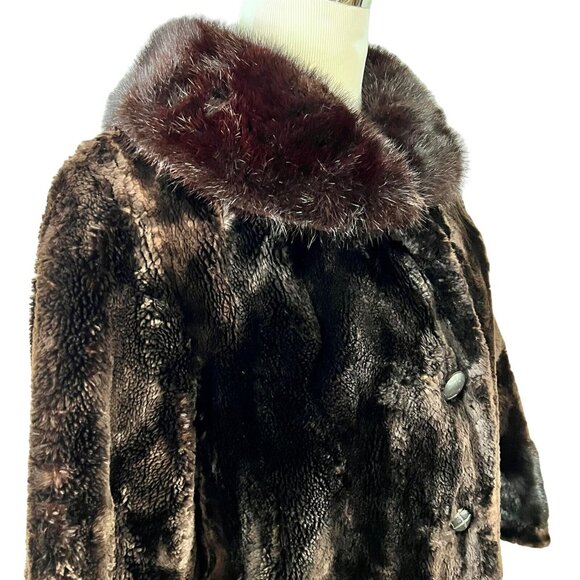 Sheared Beaver Midi Coat with Front Closure & Mink Collar Vintage 1940s Taubert - Picture 3 of 15